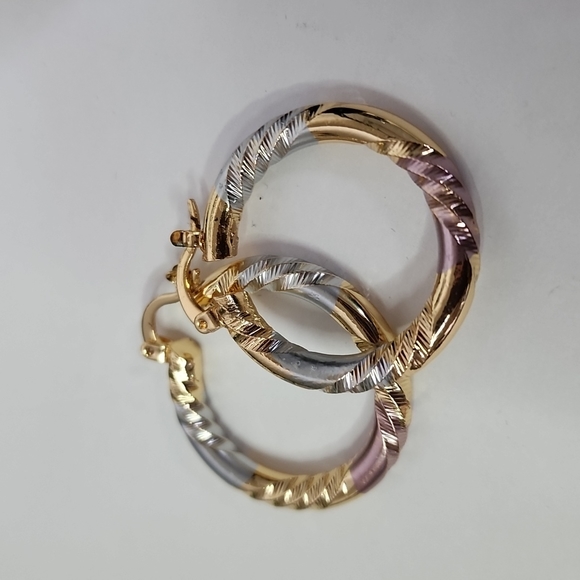 Gold Filled Tricolor Hoop Earrings - Picture 1 of 6